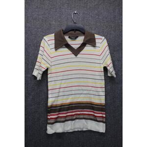 Vintage JcPenny Polo Womens Large Stripes Brown Short Sleeve